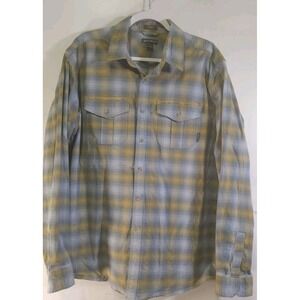 Eddie Bauer Shirt Mens XLT Blue Yellow Plaid Long Sleeve Relaxed Fit